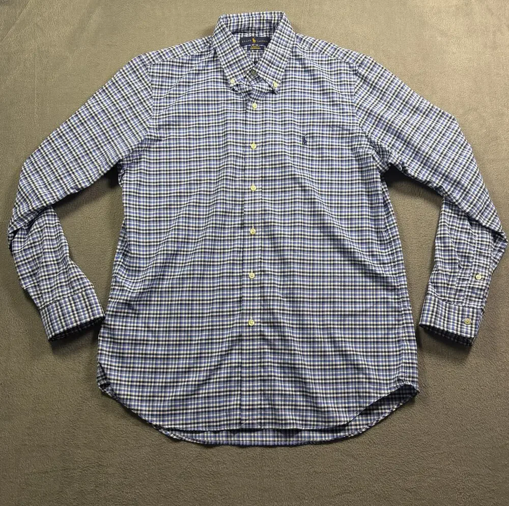 Polo Ralph Lauren Blue Plaid Button Down Shirt Long Sleeve Classic Fit Men's L